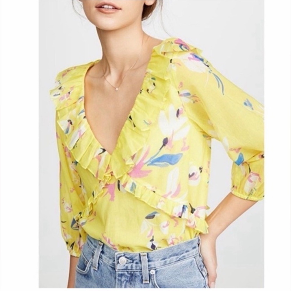 Tanya Taylor Lourdes Floral V-Neck Blouse size 6